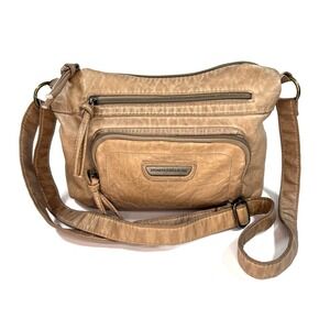 Stone Mountain USA Leather Crossbody Bag Tan Multi Pocket Shoulder Purse
